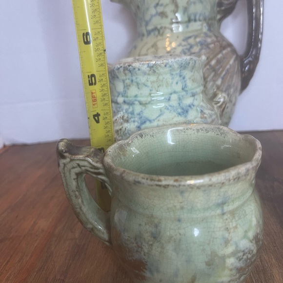 Antique Vintage Roseville Pottery Cornelian 3 Pieces Large Pitcher-Cup-Vase - Picture 9 of 12